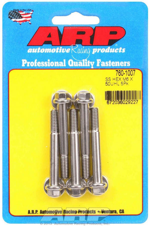 6mm x 1.00 x 50mm 6pt SS Bolts 5pk