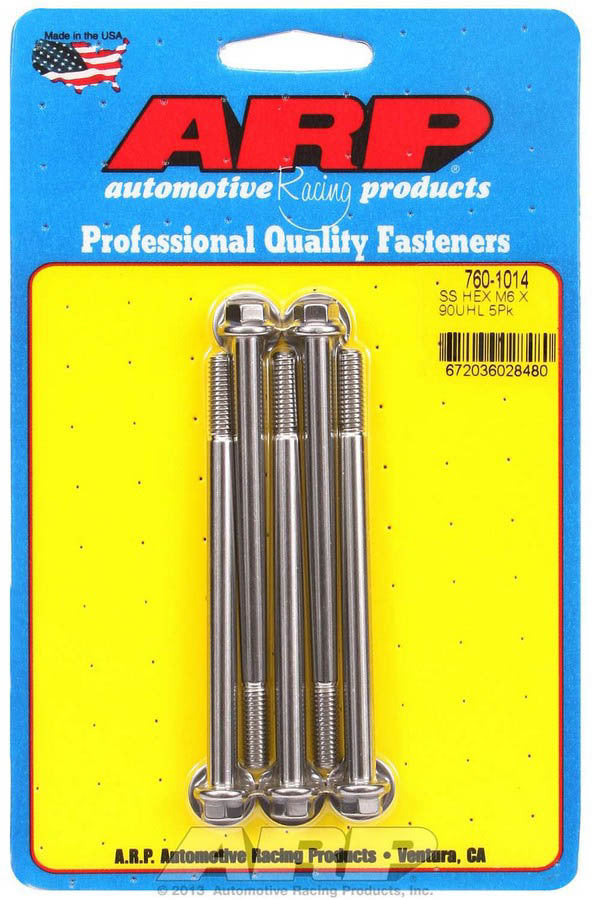 6mm x 1.00 x 90mm 6pt SS Bolts 5pk