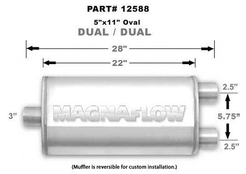 Stainless Muffler 3in Inlet/2.5in Dual Outlet